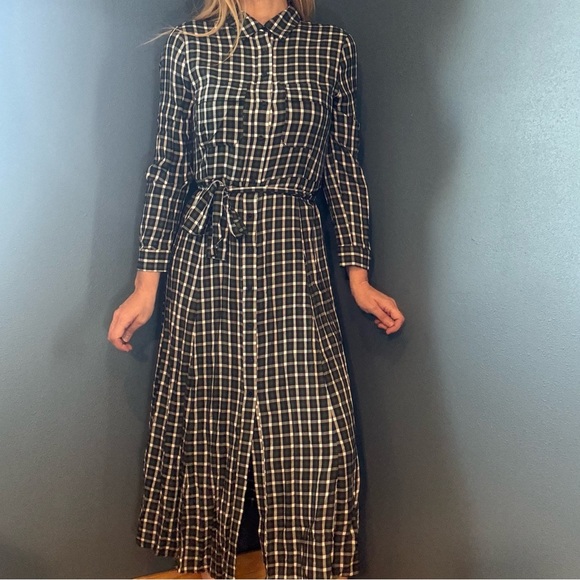 Zara Dresses & Skirts - Zara Dark Green Checkered Long Sleeve Shirt Dress size Large